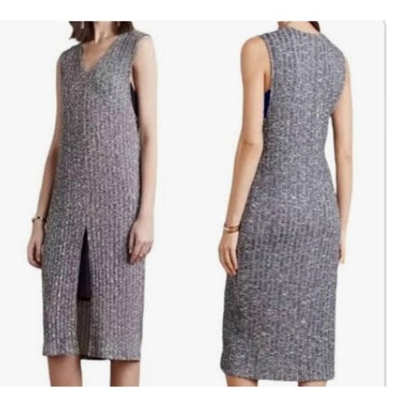 Dolan Anthropologie Medium Grey White Marled Sleeveless Front Slit Luna … - Picture 1 of 8